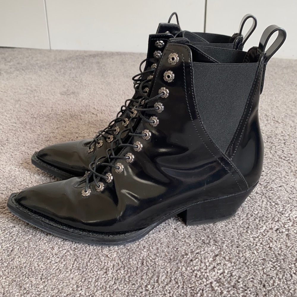 Coach Leather Lace-Up Booties in Black Size 6